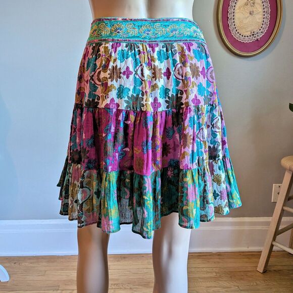 Vintage Y2K DKNY Jeans Mini Skirt Prairie Embroidered Sequin Boho Fairy Size 7 - Picture 3 of 12